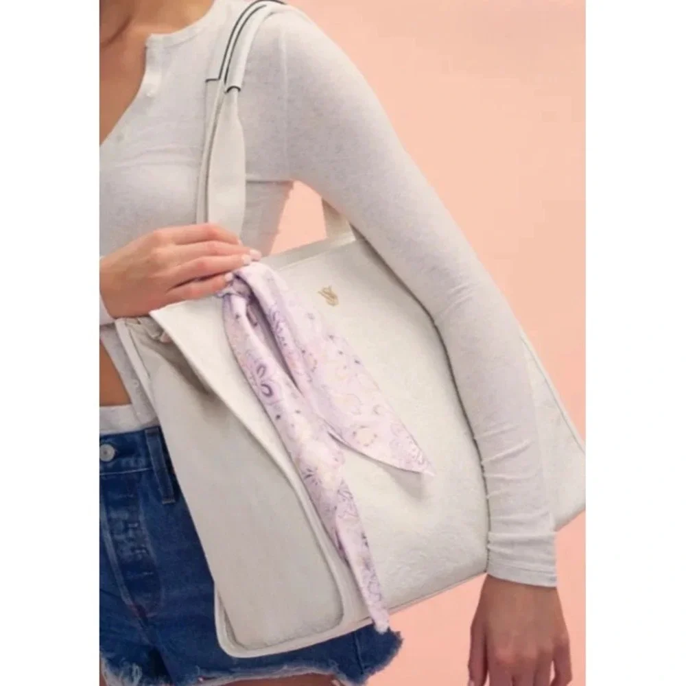 Victoria's Secret Tote Bag Limited Edition Floral Embossed White Cream & Scarf